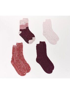 Cuddl Duds Set of Four Socks One Size At Home On the Go Socks Pink Maroon Grip